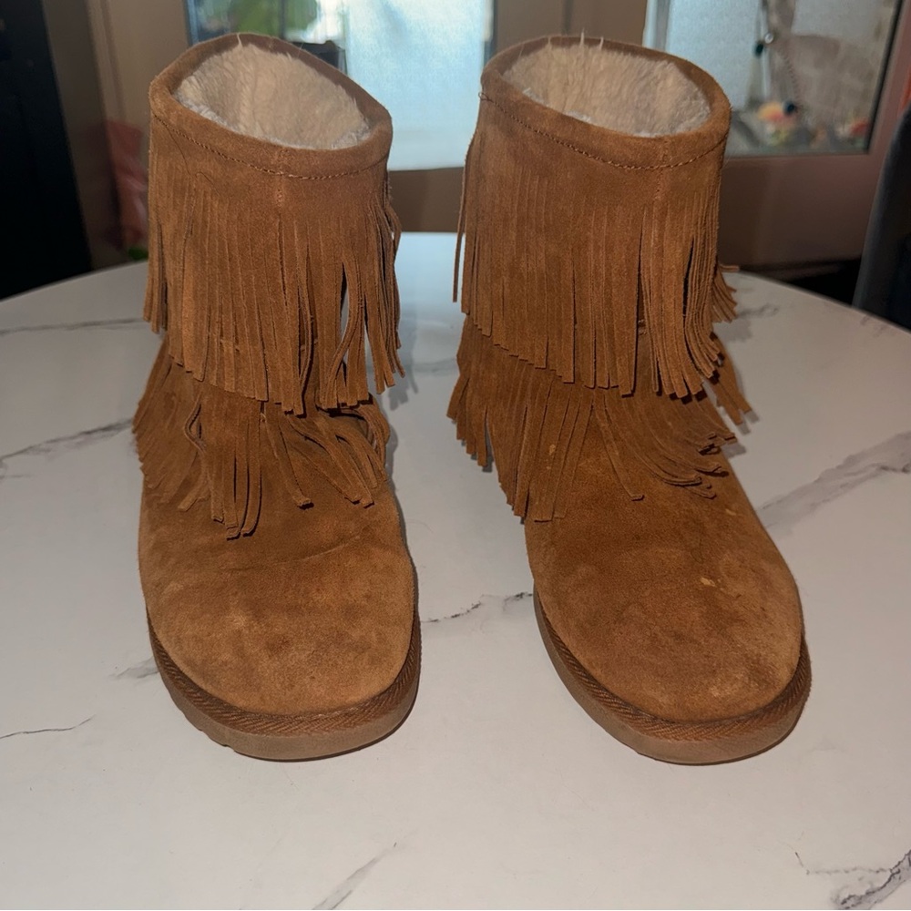 Brown Fringe Suede Boots